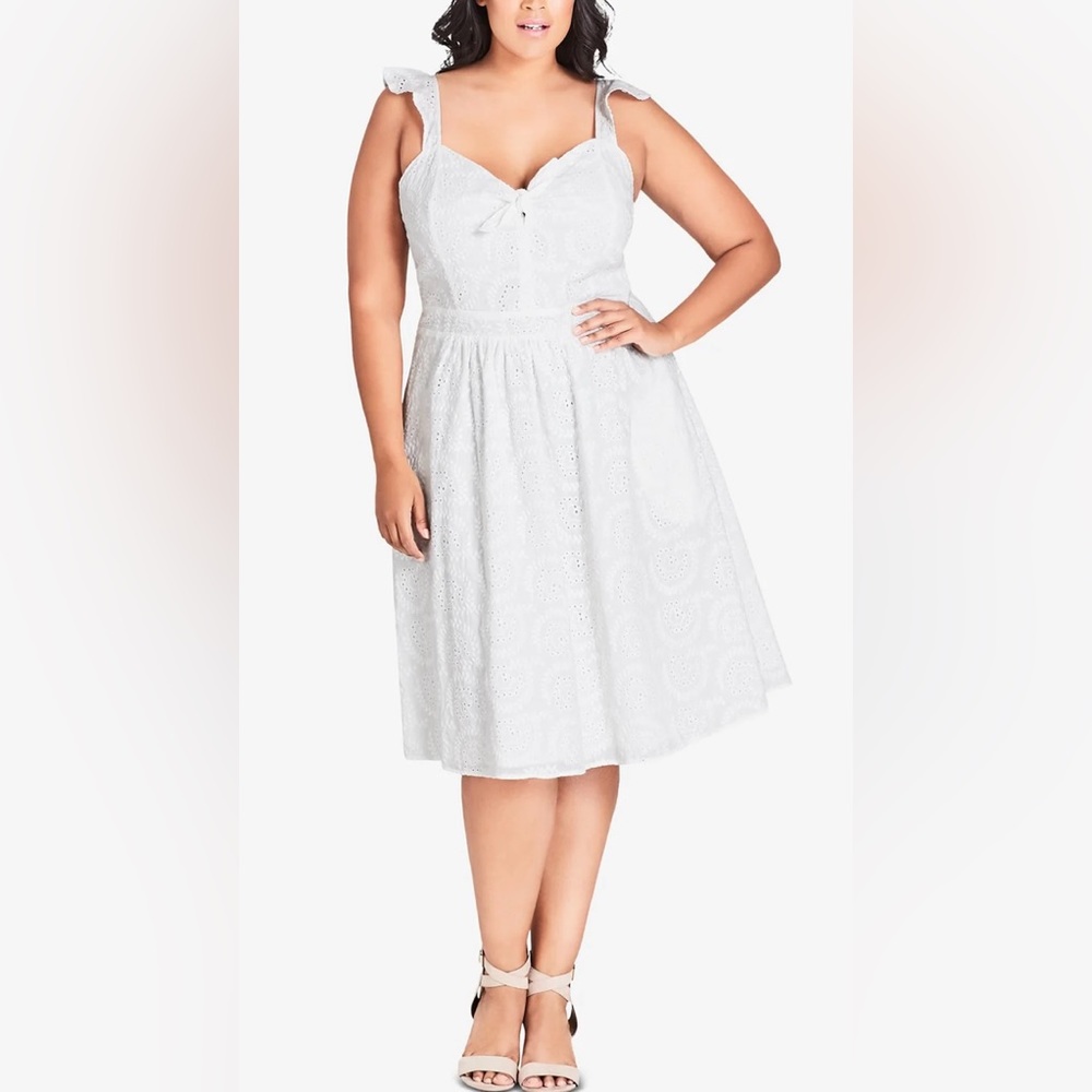 NWT City Chic White Cotton Eyelet Knee Length Dress Cottagecore size 14